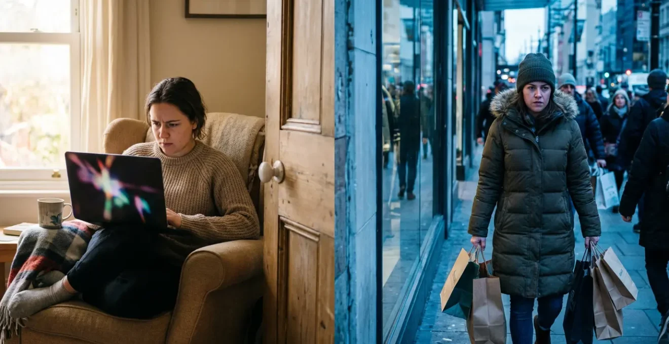 Dualité entre shopping en ligne et en magasin représentée de manière conceptuelle