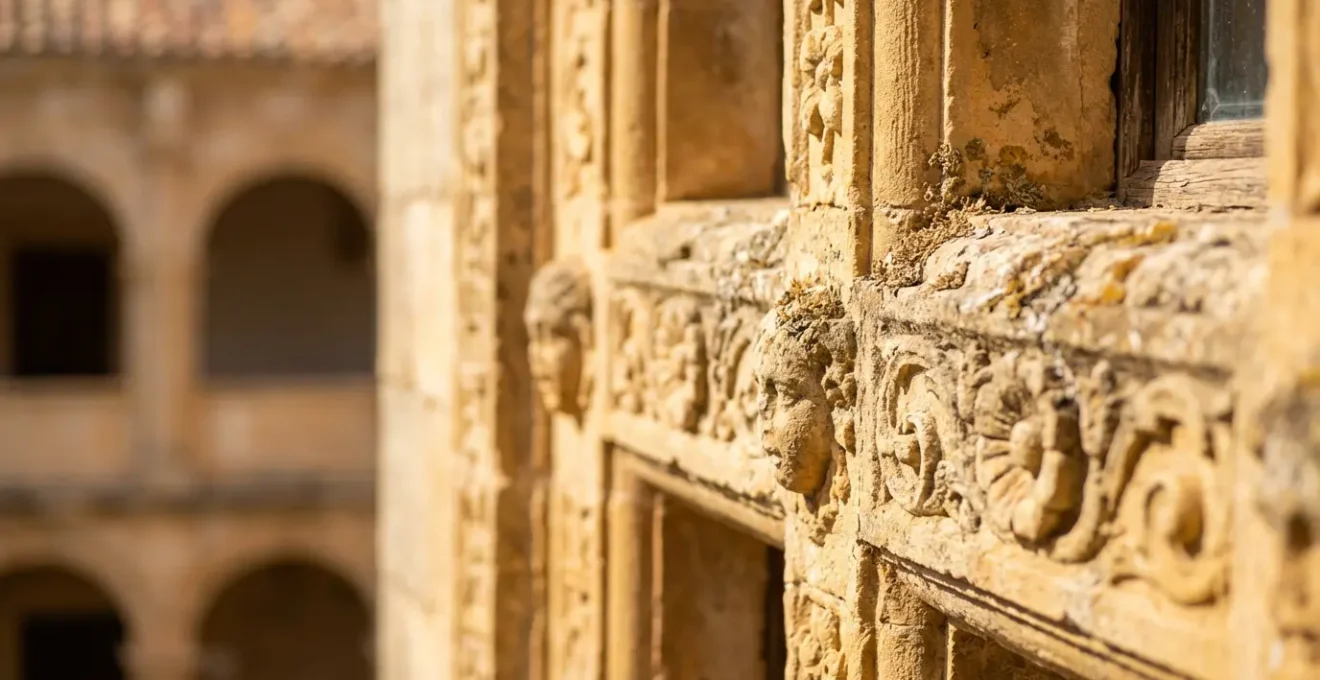 Détail architectural d'une fenêtre à meneaux Renaissance avec galeries italiennes en arrière-plan