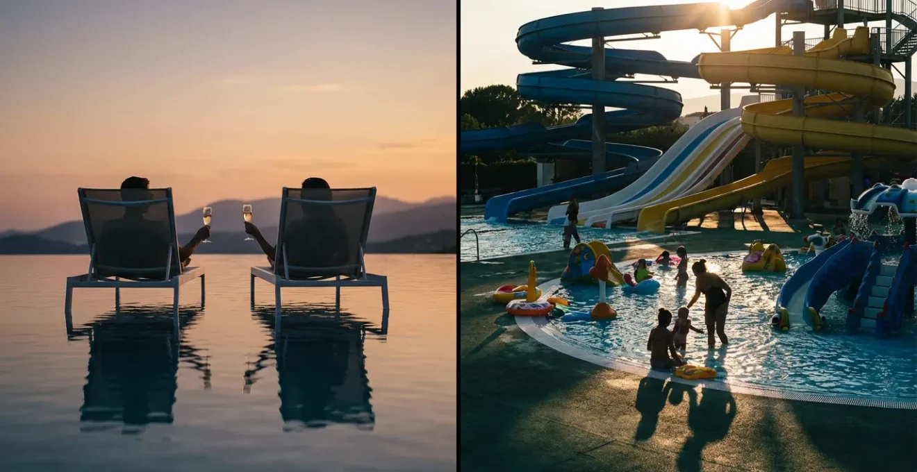 Contraste entre l'atmosphère zen d'un hôtel adults-only et l'animation d'un club famille