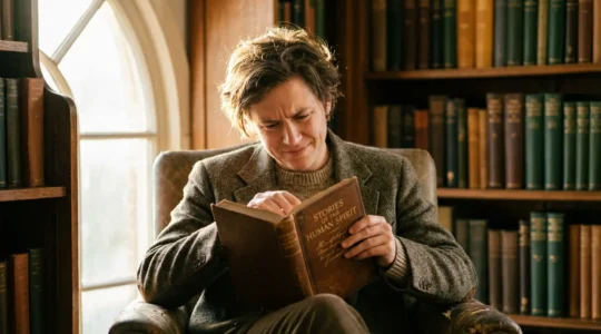 Personne absorbée dans la lecture d'un livre classique anglais dans une bibliothèque chaleureuse