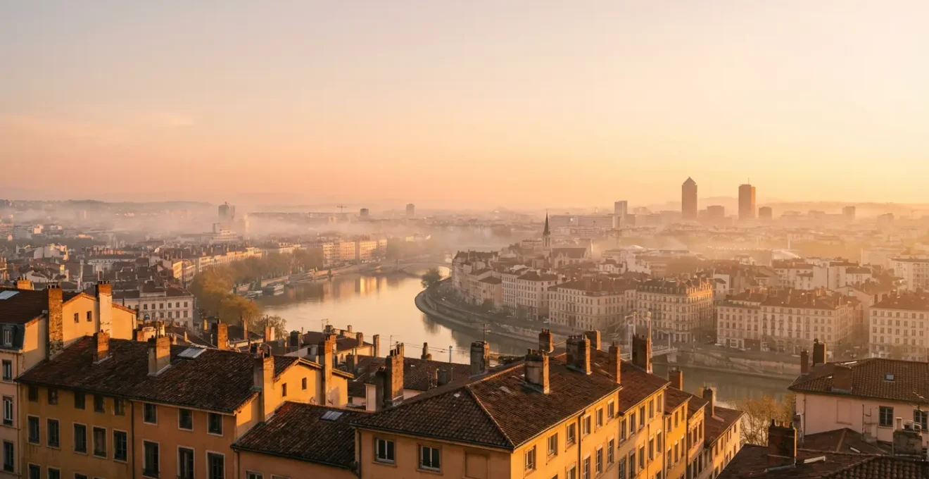 Vue panoramique de Lyon depuis Fourvière avec la Saône, les toits Renaissance et la Presqu'île