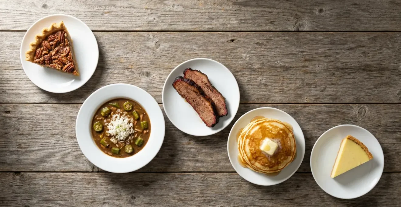 Composition de plats emblématiques de la gastronomie américaine régionale