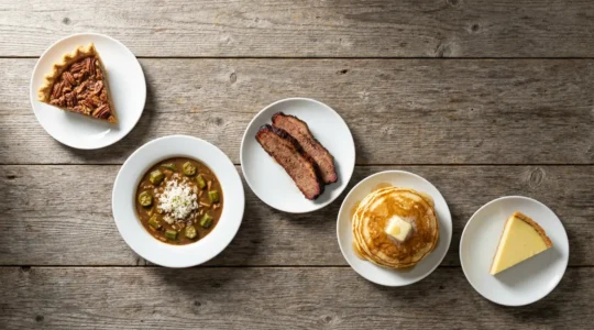 Composition de plats emblématiques de la gastronomie américaine régionale