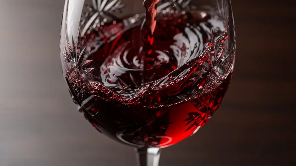 Main tenant délicatement un verre de vin rouge par le pied effectuant un mouvement de rotation sur une table