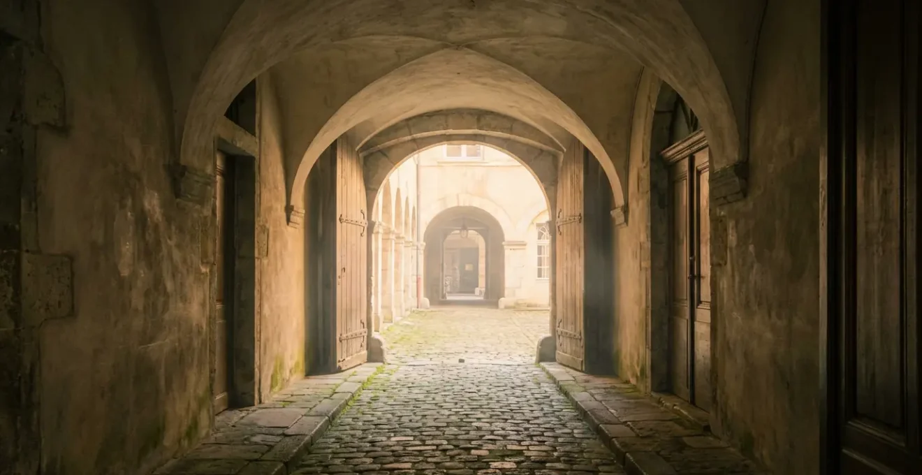 Passage secret des traboules lyonnaises avec architecture Renaissance