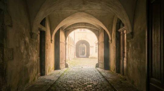 Passage secret des traboules lyonnaises avec architecture Renaissance