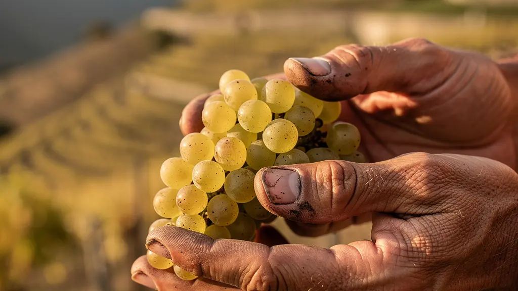 Grappes dorées de Viognier sur terrasses granitiques de Condrieu baignées de lumière